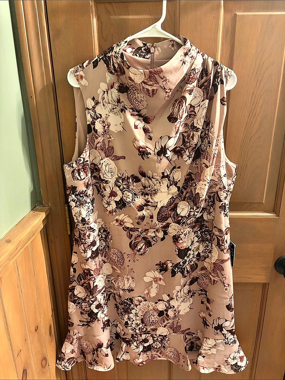Express Floral Sleeveless Mock Neck Tiered Ruffle Dress Pink & Brown XL NWT